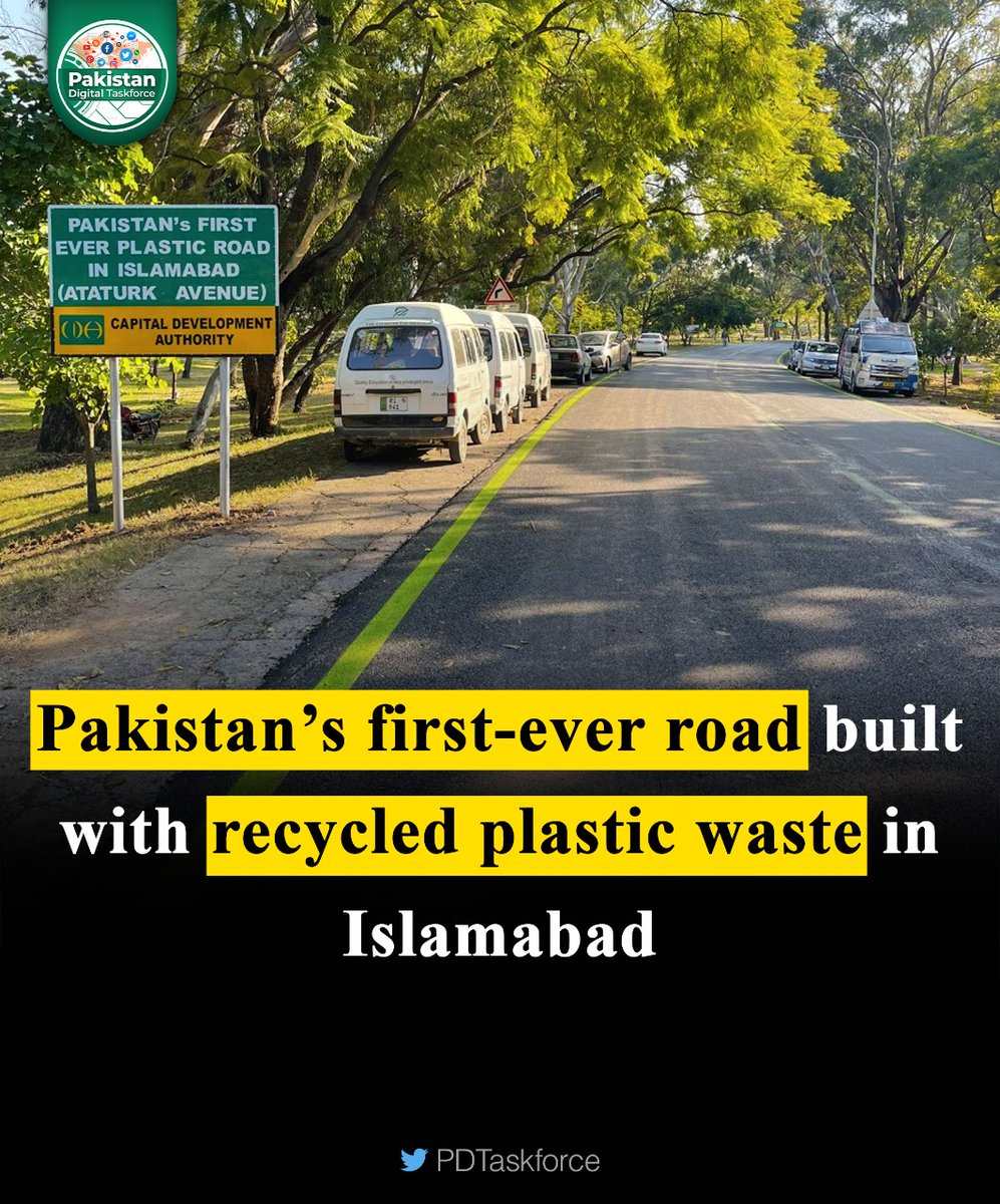 #Pakistan’s ‘first-ever plastic road,’ made with recycled plastic waste, was inaugurated in #Islamabad on Monday, a press release by three organizations that collaborated on the project said. #PakistanZindabad
