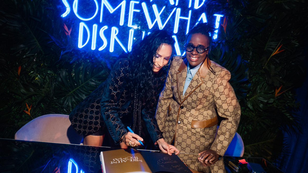 VogueRunway's tweet photo. .@Gucci and Mickalene Thomas reimaged what a book party looks like—Brooke Shields, Chloe and Brooke Wise, and more attended https://t.co/gjZOQhHbXI https://t.co/vw7ASw5s6O