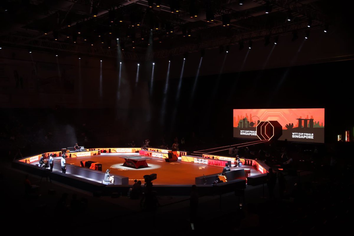 WTTGlobal's tweet image. How would it feel like playing on this showcourt 🧡🖤

#WTTSingapore 🇸🇬#WTTCupFinals #Final2