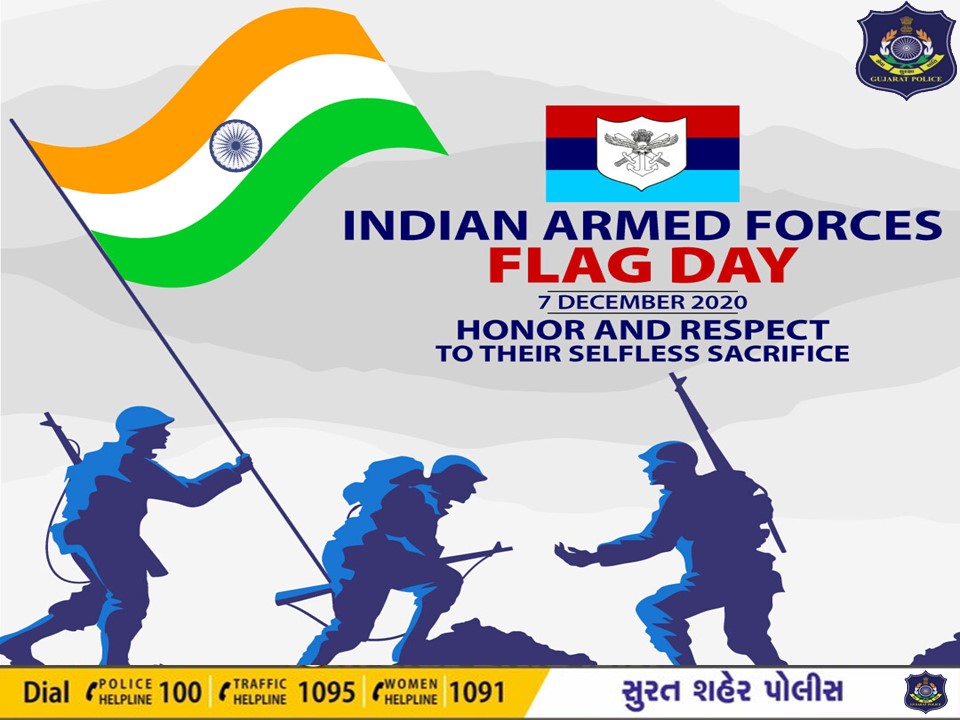 Lets honour Braveheart's and men and women in uniform who valiantly fought and continue to fight to safeguard the country. #ArmedForcesFlagDay2021   #policeflagday #courage #duty #conviction  #staysafe #stayathome #stayhealthy #WearMask @GujaratPolice @dgpgujarat