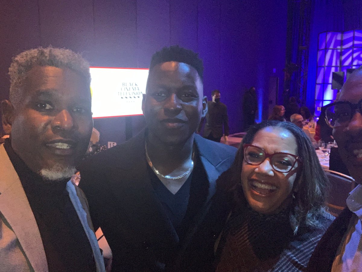 ttsternenzi's tweet photo. Dreams of #TedLasso came true at #CelebrateBlackCinemaAndTV as I tried my best Roy Kent (Brett Goldstein) scowl and then went smile for smile with honoree Toheeb Jimoh and friends! #SamForever https://t.co/YI3yrtNSYT
