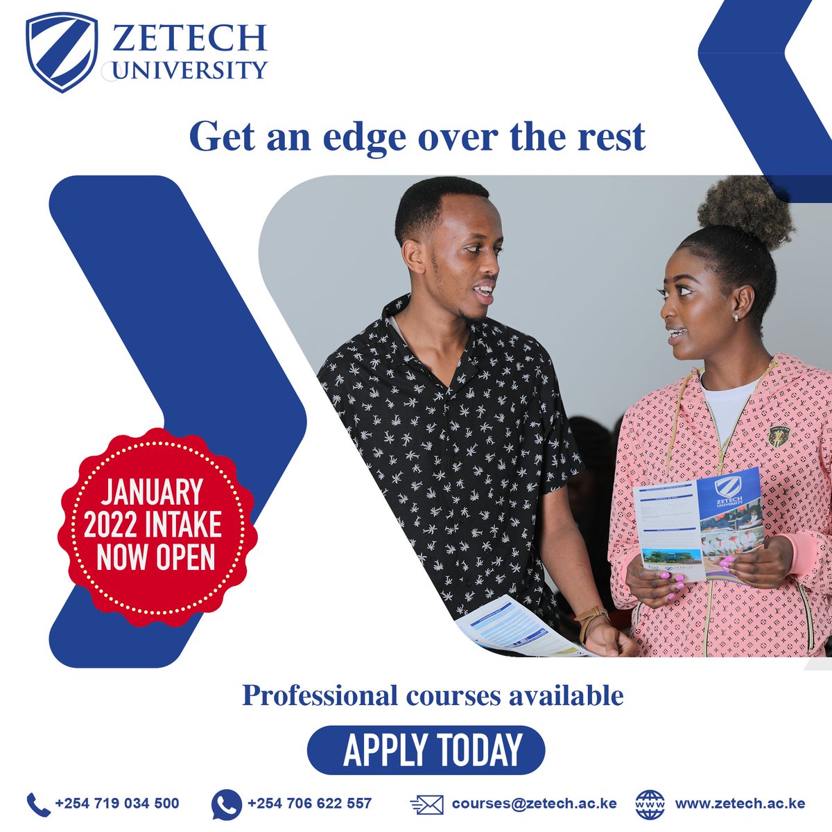 ZetechUni's tweet photo. Don't settle.

Give your career an upward swing with our wide range of professional courses and climb that corporate ladder.

#InventYourFuture
#Jan2022Intake https://t.co/legsf6kqh1