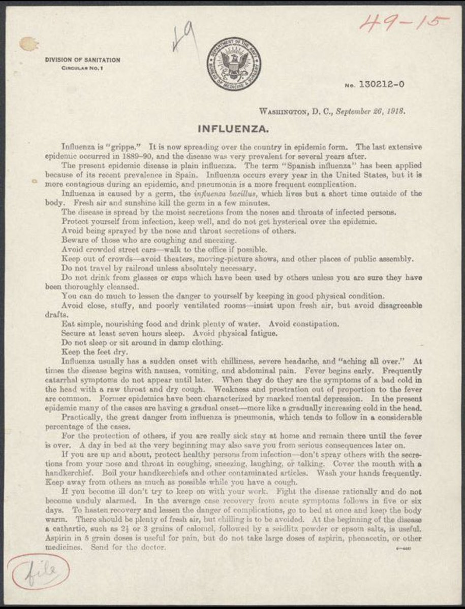 This one page document from the US government in 1918 on 'Spanish Flu' is more measured, more scientific, and more holistic than everything we have been fed for the past 2 years... Incredible.