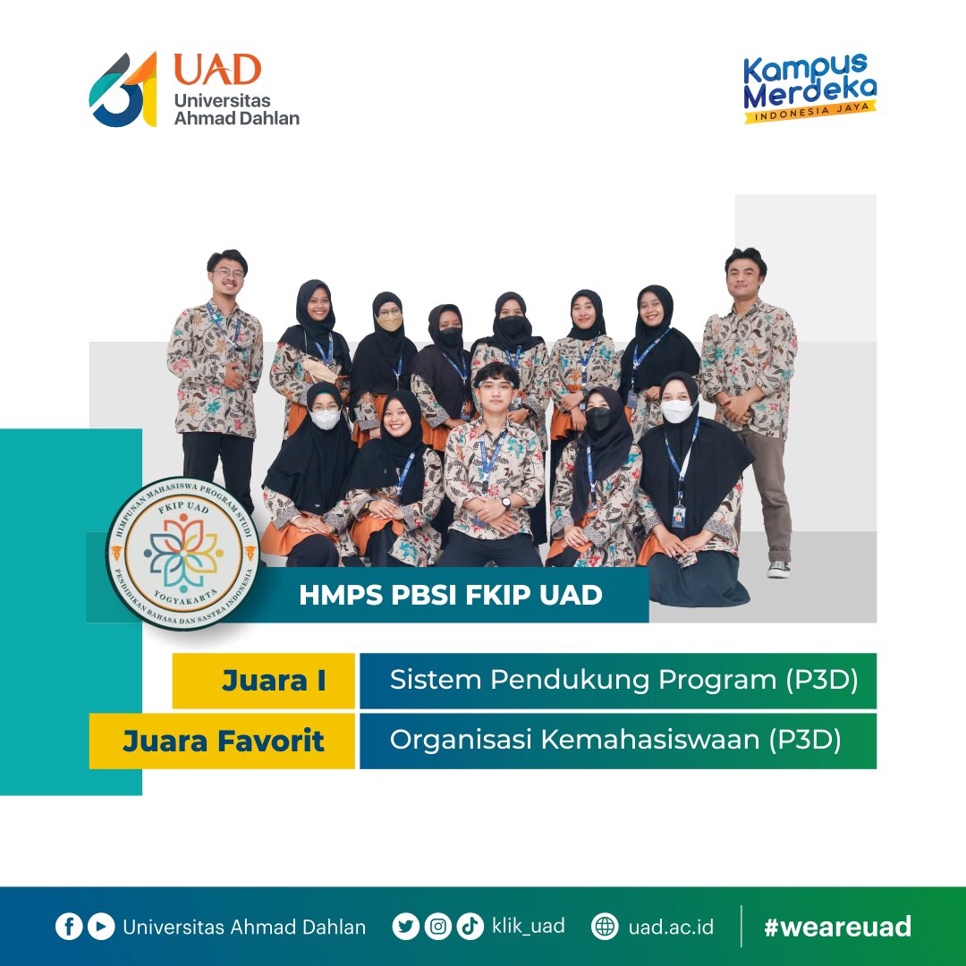 klik_uad's tweet photo. Universitas Ahmad Dahlan (UAD) menjadi perguruan tinggi swasta (PTS) terbaik pada ajang penghargaan Abdidaya 2021.
-
#universitasahmaddahlan #weareuad #dahlanmuda #kuliahuad #prestasiuad #prestasitradisikami #pbsiuad #fkipuad #php2d #p3d #wiradesa #abdidaya2021 #kemendikbudristek https://t.co/HVu4sZUp03