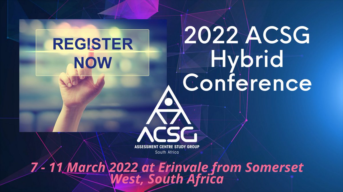 ACSG_SA's tweet photo. Registration for the 2022 ACSG CONFERENCE is Open!
 
To register, visit https://t.co/acoht6BSLD

https://t.co/50ak8mOxld #sa_acsg #assessmentcenters #humanresources #recruitment #talentmanagement https://t.co/X5dmczMfx1