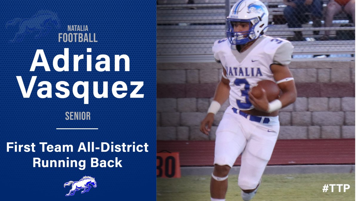 NataliaSports's tweet photo. Congratulations to our 1st Team All-District RB &amp; 2nd Team All-District LB Sr. Adrian Vasquez. AD's explosiveness at RB &amp; physical play on defense was a big part of our success.  We'll miss his big-play ability and the toughness he played the game with.
#TTP #ChampionshipCulture https://t.co/wugyd2XyZf