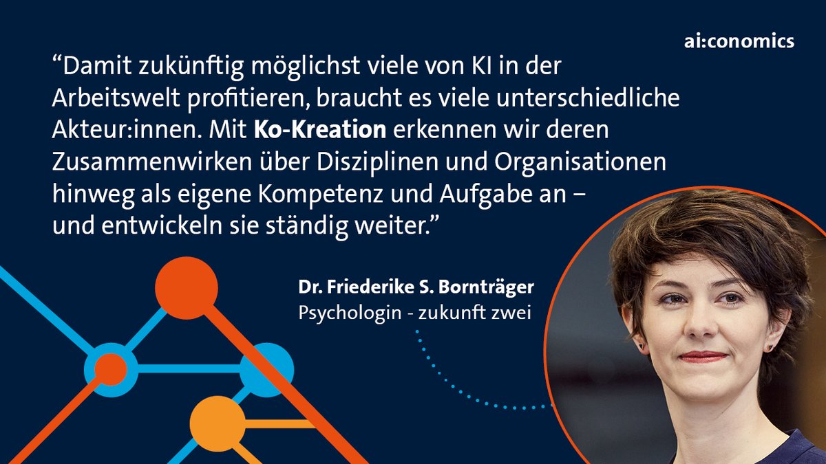 Bei #aiconomics arbeiten Forschende, Technologieexpert:innen, Betriebsräte und Entscheidungsträger:innen aus Politik &amp; Wirtschaft transdisziplinär zusammen. 
Wichtig dabei: die Zusammenarbeit selbst &amp; das Lernen von- &amp; miteinander gestalten. 
So wird Ko-Kreation erfolgreich.