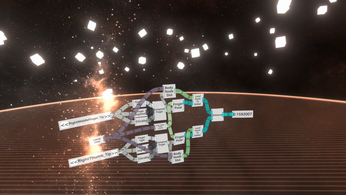 minordaimyo's tweet image. #NeosVR #leapmotion #logix
指先の座標を取得できた。
画像のlogixは、右手の中指と親指の距離を表示している。
何かに応用できるといいな