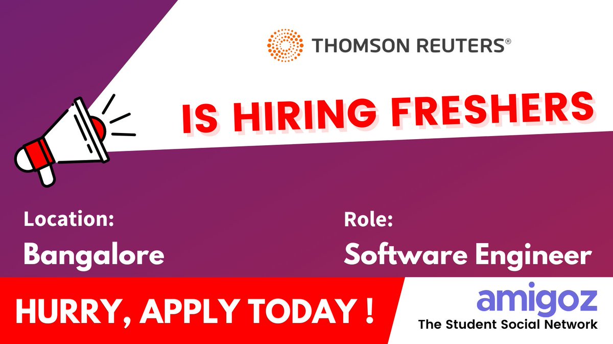 amigozapp's tweet photo. Thomson Reuters Is Hiring Software Engineer

Apply Here: https://t.co/P4hGSEagiB
 #thestudentsocialnetwork https://t.co/Y5awNgr1CZ