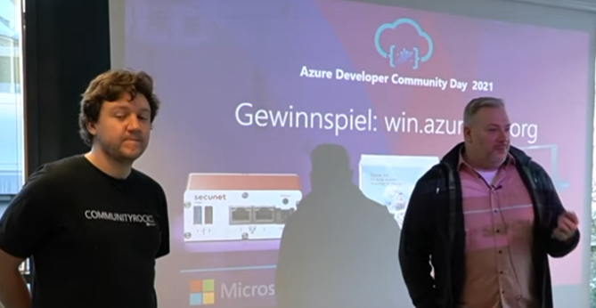 GregorReimling's tweet photo. Now on stage @rari2003 und @th_p mit dem Opening zu den #Azure #Developer Day.
Schaltet nun ein, die Sessions starten gleich.
#AzDevCom2021 #Community
https://t.co/M68MULilkX https://t.co/Pf7D3g5Ugz