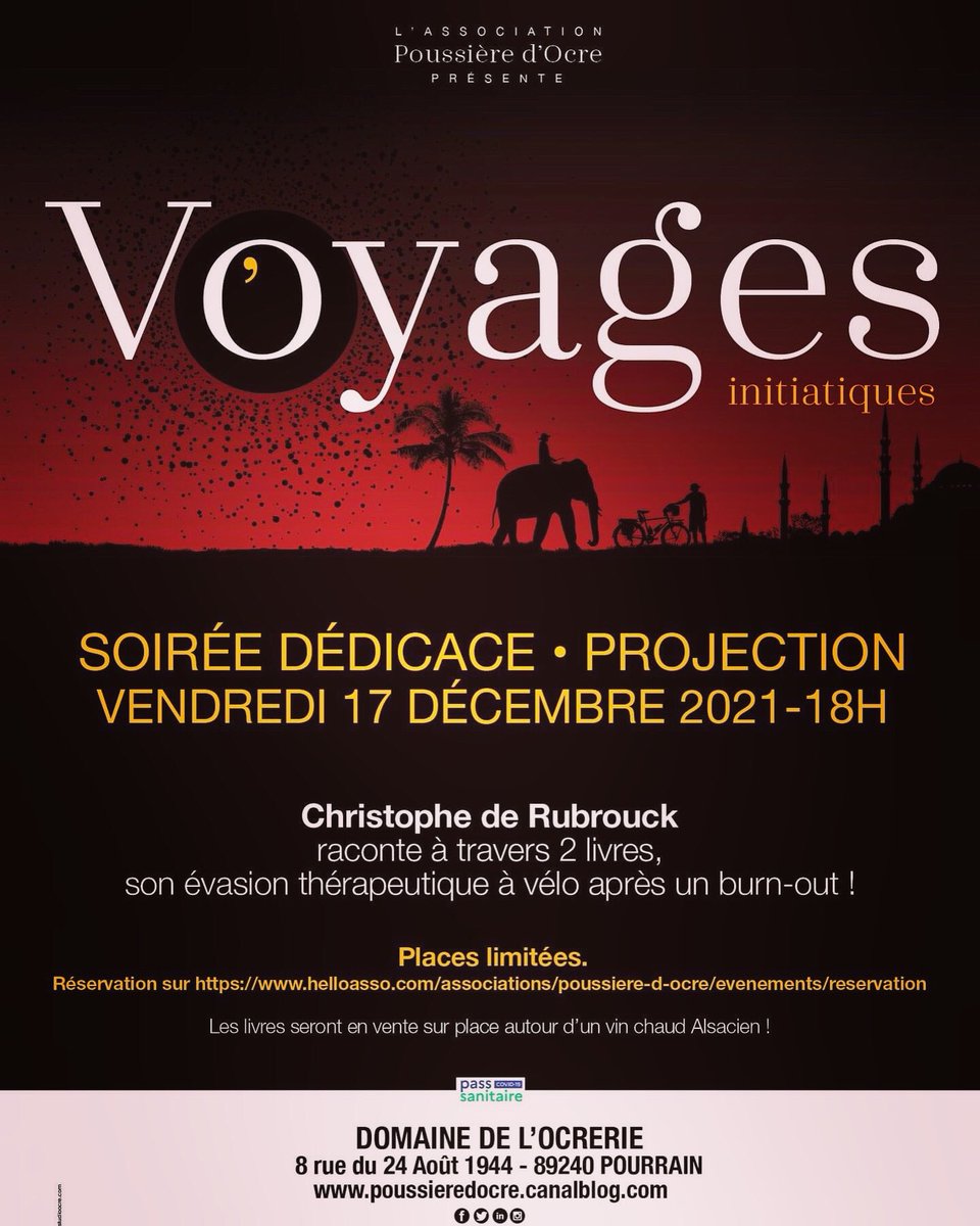 d_ocre's tweet photo. Dédicace-projection le 17/12/21 à 18h avec Christophe de Rubrouck ex-universitaire, qui après un burn-out, a tout quitté pour soigner sa dépression a vélo sur les routes du Sri Lanka #velo #TherapiesDeConversion #therapie #SriLanka #livre #burnout #dedicace #yonne @DomaineOcrerie https://t.co/RtxRQiwCLl