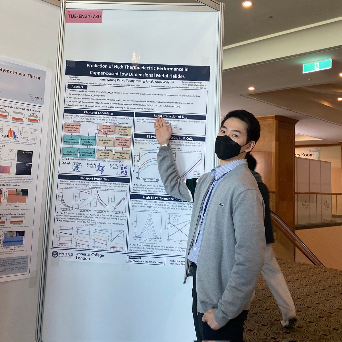 JongwoongP's tweet photo. Day 2! Successfully finished my presentation. It was definitely a great experience interacting with people, especially experimentalists interested in the results! I just thank @lonepair and @YoungkwangJung so much for the guidance and opportunity!
#icamd #thermoelectrics https://t.co/s7e96hqhef