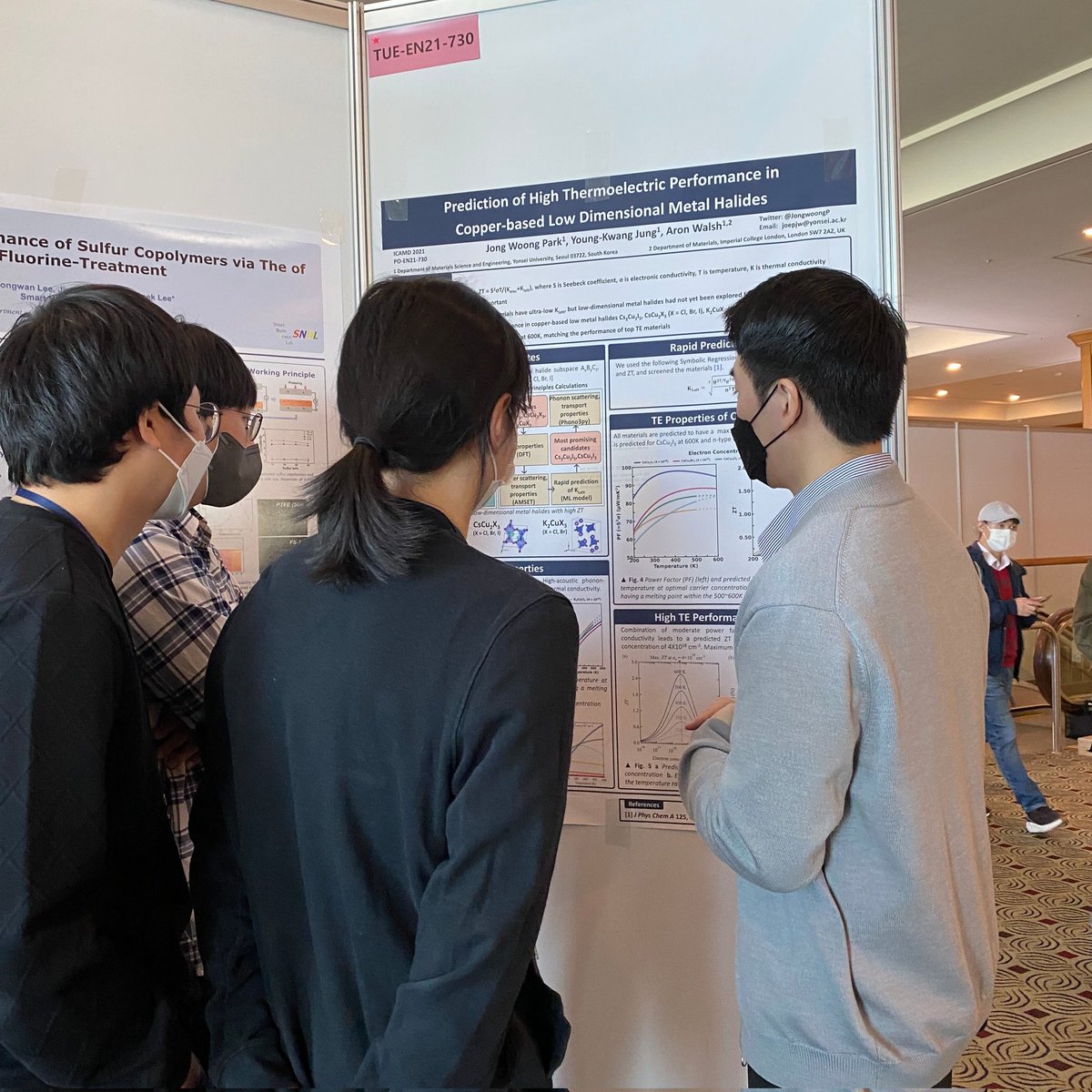 JongwoongP's tweet photo. Day 2! Successfully finished my presentation. It was definitely a great experience interacting with people, especially experimentalists interested in the results! I just thank @lonepair and @YoungkwangJung so much for the guidance and opportunity!
#icamd #thermoelectrics https://t.co/s7e96hqhef