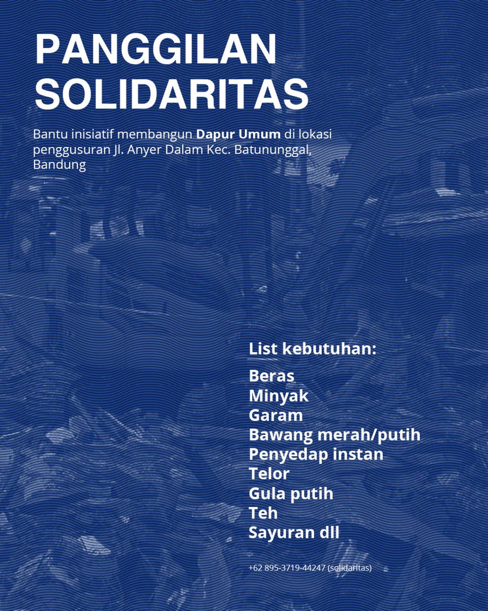 aksikamisan_bdg's tweet photo. KEBUTUHAN DARURAT! 
_
Satu bulan setelah penggusuran, warga anyer kehilangan banyak hal termasuk kebutuhan sehari hari (pangan), untuk itu besar harapan kebutuhan itu bisa terpenuhi dengan solidaritas dalam bentuk apapun. 
_
terima kasih banyak https://t.co/9SVirqkOFO
