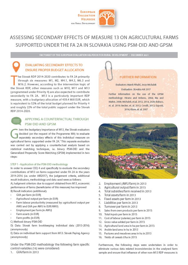 ENRD_Evaluation's tweet photo. New Factsheet 'Assessing Secondary Effects of Measure 13 on Agricultural Farms Supported Under the FA 2A in Slovakia Using PSM-DID and GPSM' #RDP_evaluation #data #counterfactual 🇸🇰 📩https://t.co/E3ez1TVDW6 https://t.co/nEeeFLzdJY
