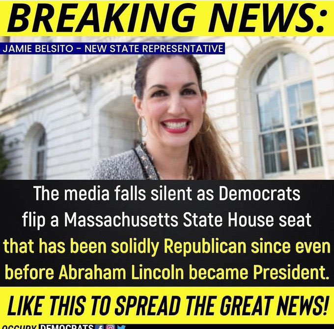 BombshellDAILY's tweet photo. RARE HOUSE SEAT FLIPS BLUE
Massachusetts does, what we hope to do more broadly, in 2022. @fairfightaction @IndivisibleTeam 
https://t.co/wXwRDc0PwL https://t.co/1f1bx3myZv