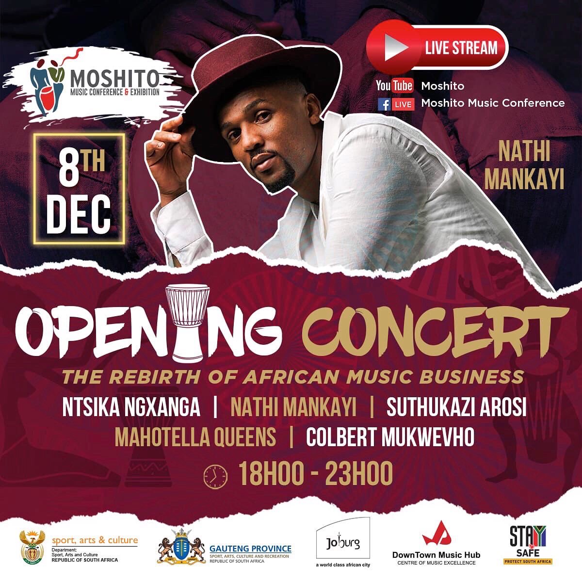 AgencyAmayo's tweet photo. Get yourself a ticket to the @moshito_rsa concert and listen to beautiful African music 

Performances from @IamNathiMankayi @mahotella_queens @ntsikamusic @drcolbertmukwevho @suthukaziarosi 

#moshito2021 #moshitorebirth https://t.co/AxEZL7a5dA