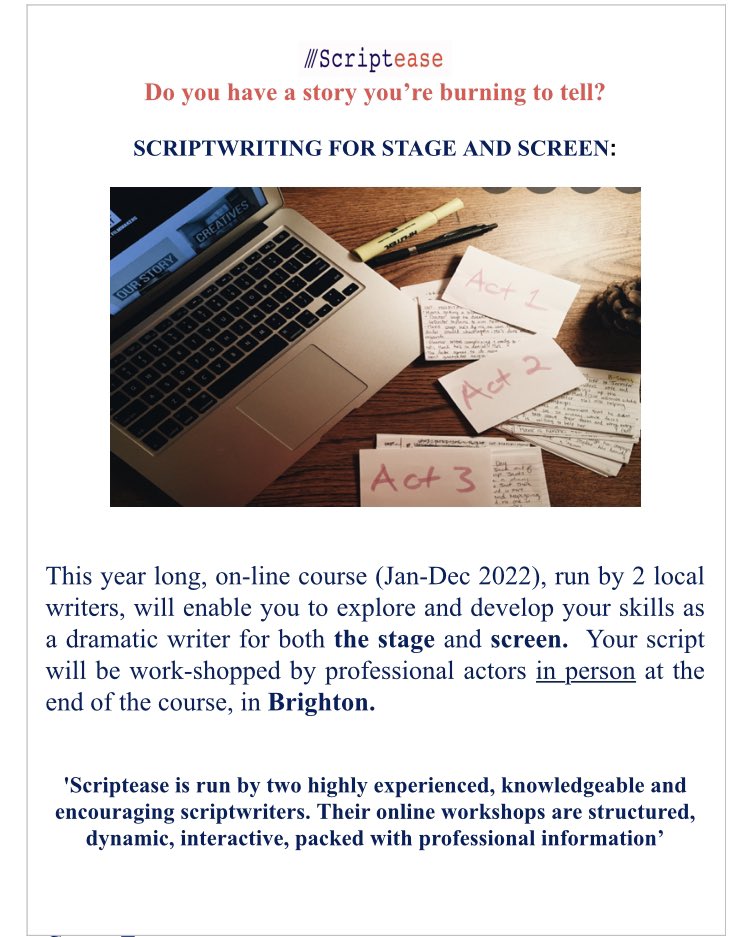 fireraisers's tweet image. From our friends Inroads: “Do YOU have a story you’re burning yo tell? #Scriptease scriptwriting for stage &amp;amp; screen is the course for you!”Year- long, online course run by 2 experienced female Sussex writers. For more info, contaxt Sara at inroadsproductions@mac.com #tuesdayvibe