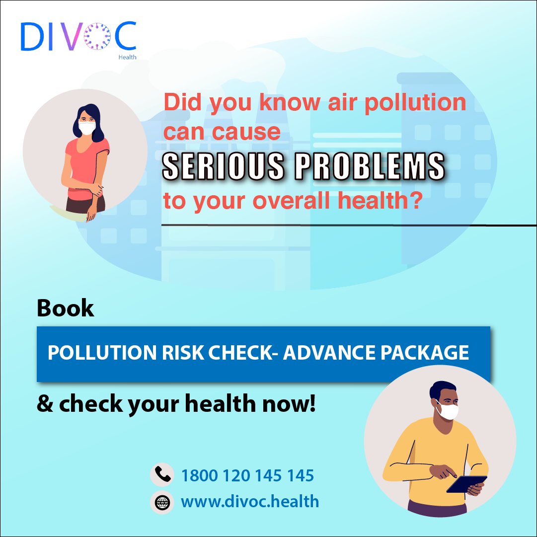DivocHealth's tweet photo. #Airpollution is hard to escape and is a major risk to our health. The #airquality is deteriorating tremendously that can cause #respiratorytractinfection, stroke, #cardiovasculardiseases, lung diseases, etc. 
Book POLLUTION RISK CHECK- ADVANCE  &amp; check on your #health.
#Omicron https://t.co/V7bPyIBpEe