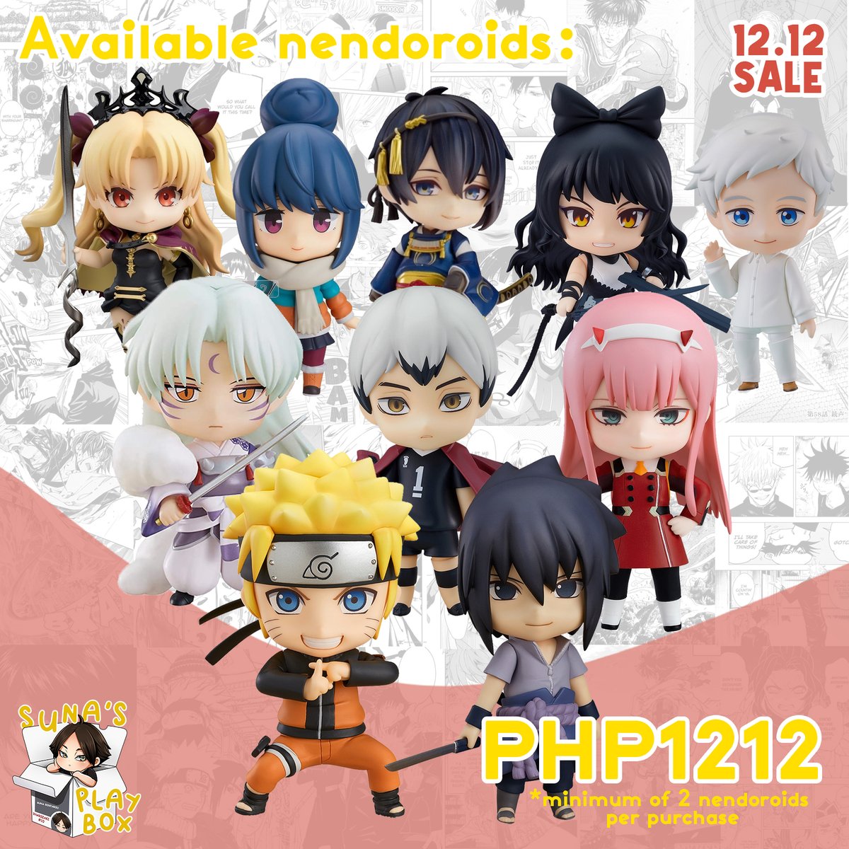 SunasPlaybox's tweet photo. YAHOO~ Don't miss out on our 12.12 Sale for our ONHAND NENDOROIDS!

#Nendoroidph #NENDOROID #Naruto #Sasuke #KitaShinsuke #ZeroTwo https://t.co/U9zZXFpyOd
