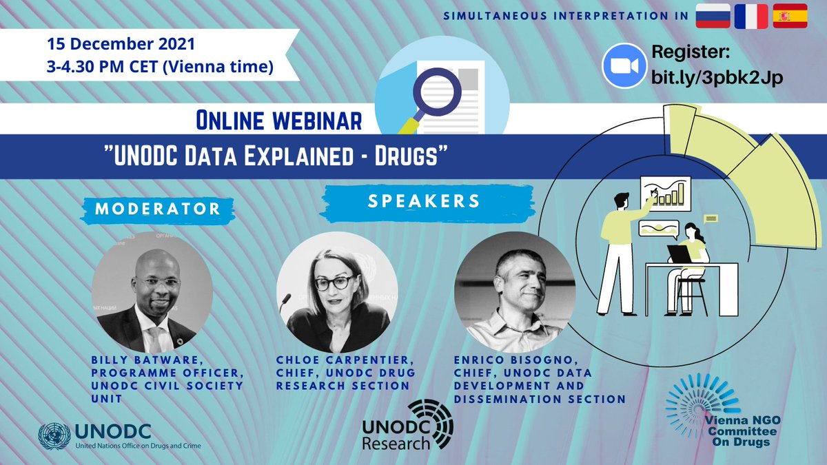 UNODCCSU's tweet photo. 🆕webinar "UNODC Data Explained - Drugs" aims to strengthen the engagement of #civilsociety org's in @UNODC work by showing the approach &amp; the principles governing data production, as implemented by the Research Branch.
🗓️15 Dec
⏰3-4.30PM CET
Register💻▶️https://t.co/KYPiMQFe0x https://t.co/ZjBhgUR0Jd