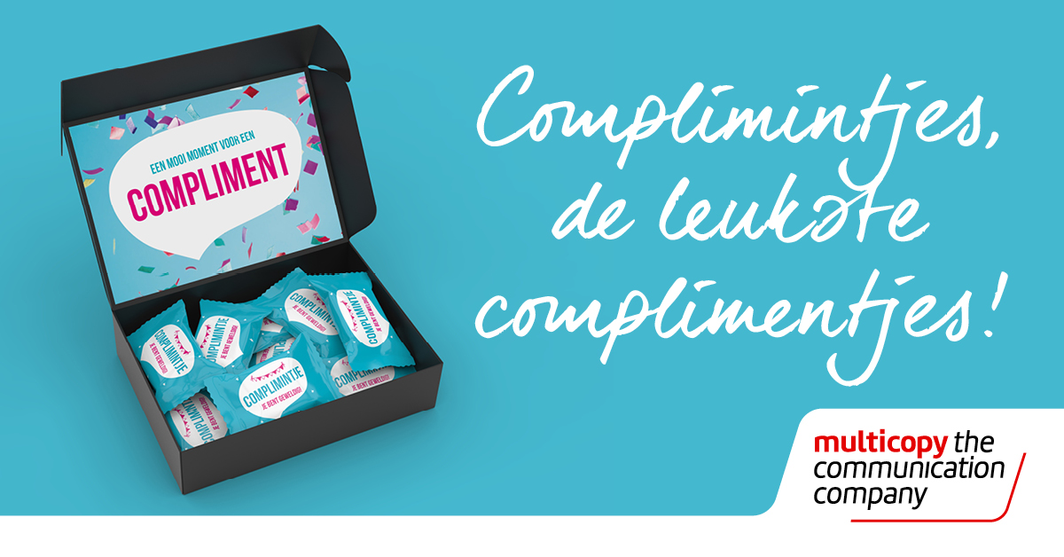Met onze Complimentenbox wordt het geven en krijgen van een compliment nóg leuker 😃 Dit doosje, vol lekkere Wilhelmina-pepermuntjes, kun je helemaal naar wens laten personaliseren. Neem snel contact met ons op #Multicopy #personaliseren #complimentje