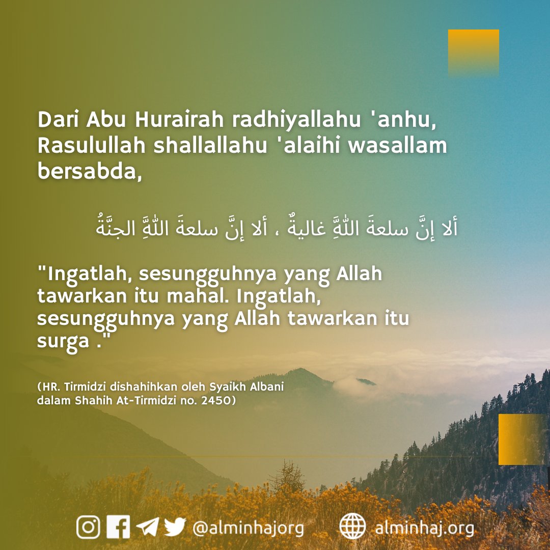 alminhajorg's tweet photo. [Surga itu Mahal]

Mungkinkah kita memasukinya tanpa pernah berusaha memperjuangkannya? Semoga Allah memberikan kita taufik.

_______________
Facebook: Al-Minhaj Institute
Instagram, Telegram, Twitter: @alminhajorg
Website: https://t.co/rsBieQlTFq https://t.co/llbEZ1bmEQ