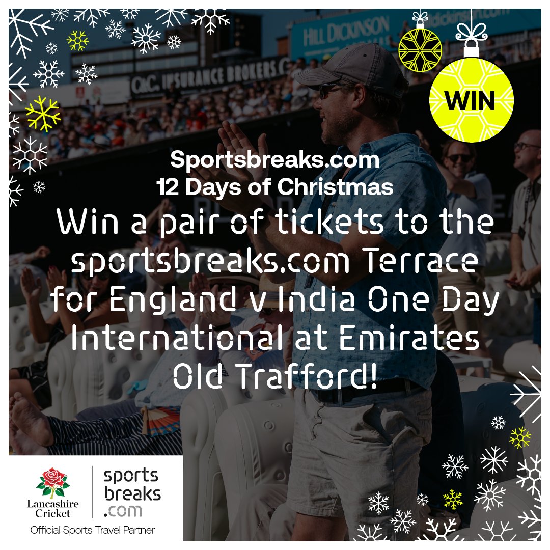 🏏 You’re going to be bowled over today!

2️⃣ tickets to the Sportsbreaks &amp; @LancsCricket Terrace for the England v India One Day game at Emirates Old Trafford on July 17.

For the chance to win:
🔁 Retweet this post
👤 Follow @Sportsbreakscom

Closes 23:59, 07.12.21, T&amp;Cs apply.