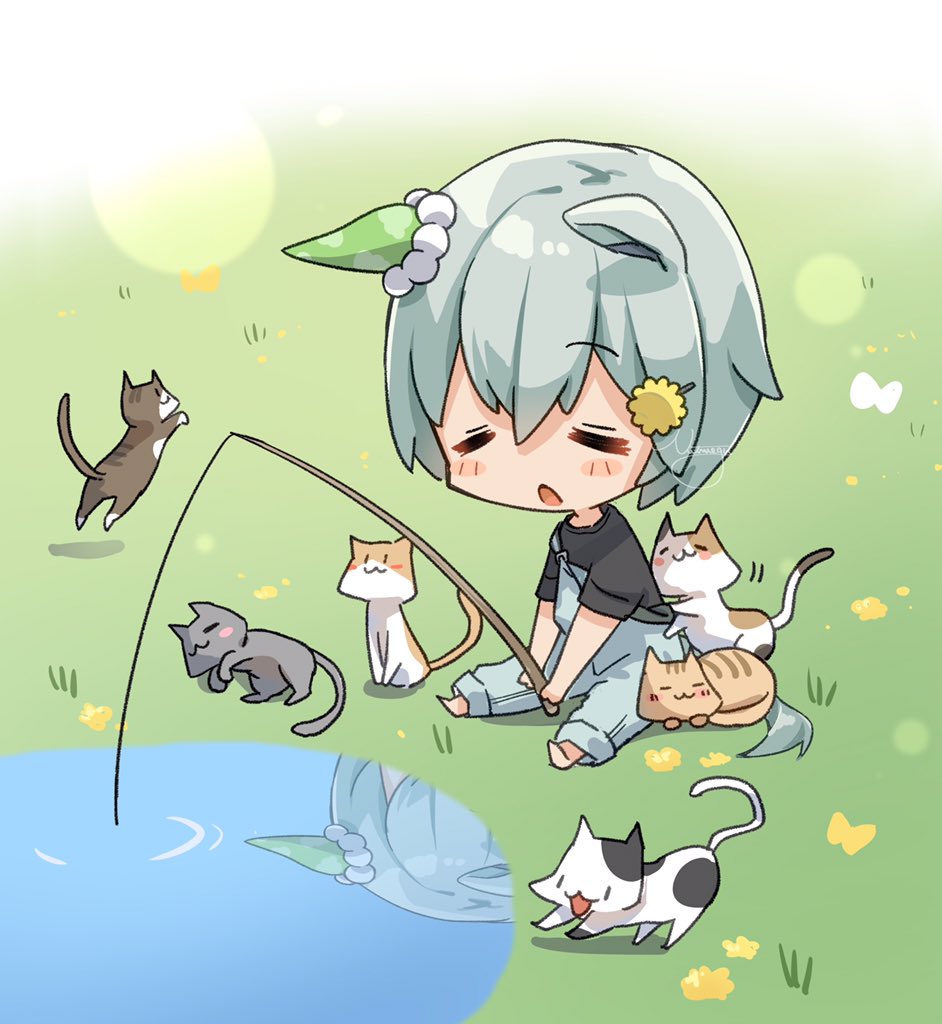 seiun sky (umamusume) cat 1girl fishing rod horse ears animal ears fishing tail  illustration images