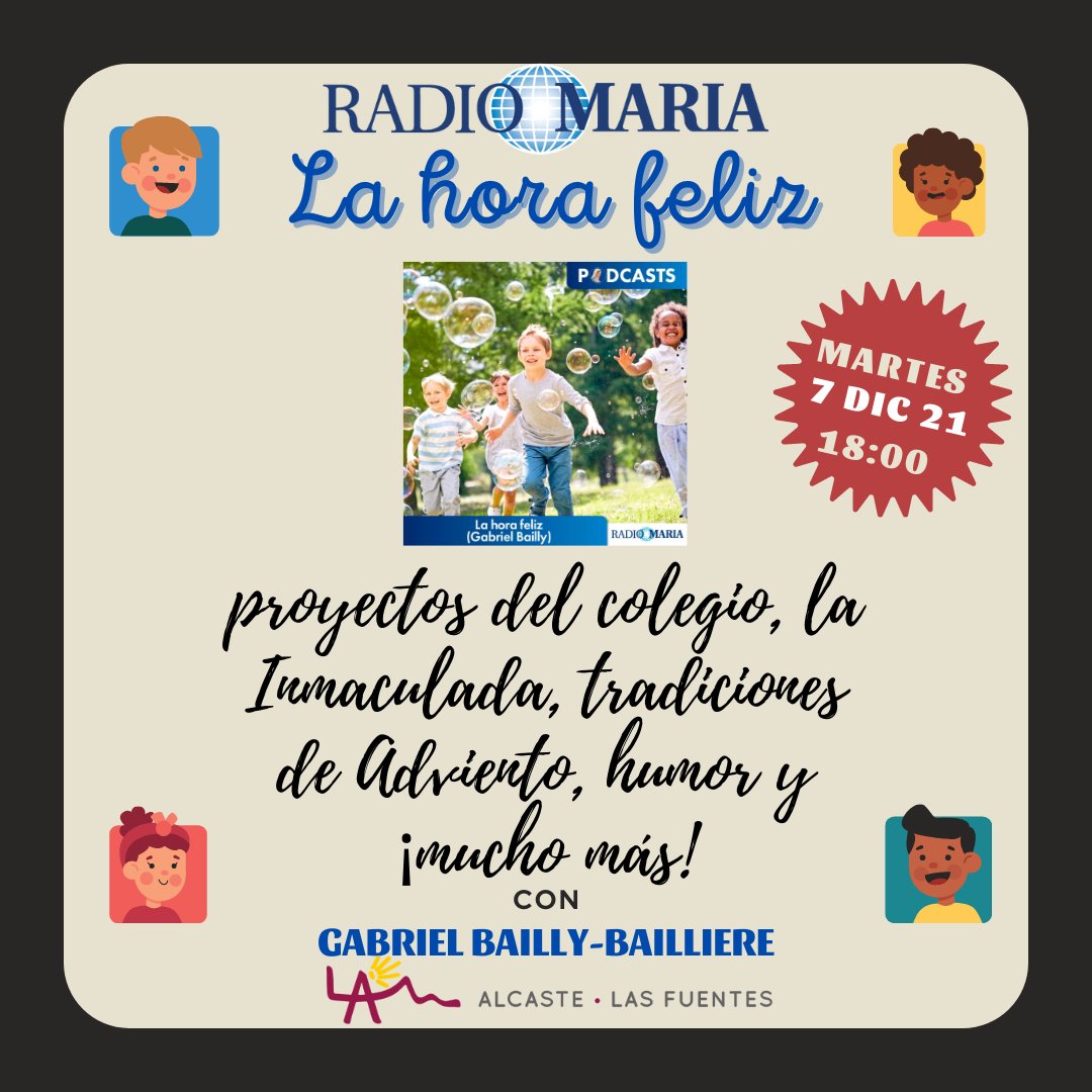 gbailly's tweet photo. Hoy hablaremos de proyectos del colegio, limpieza del medioambiente, taller de discapacidad, la importancia de la Inmaculada, del Adviento y la preparación de la Navidad… No faltarán los minutos de humor. ¡Os esperamos! @lahorafeliz_rm @RadioMariaSpain https://t.co/0KGmWBrU6c