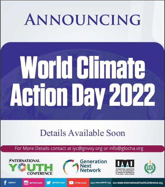 On behalf of the team I am extremely honored to announce the first ever World Climate Action Day 2022 #WCAD22. We aim to take atleast one million actions around the world in 1 day.  This is the first time (not last) that World Climate Action Day will be observed Details to follow