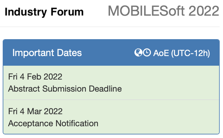 #MOBILESoftTracks We are introducing an Industry Forum this year!🎊 We are inviting 10-min lightning talks about AI + mobile apps.✨Join us and share your ideas/experiences! We are inviting contributions from both academia🎓and industry💻 More Info: conf.researchr.org/track/mobileso…