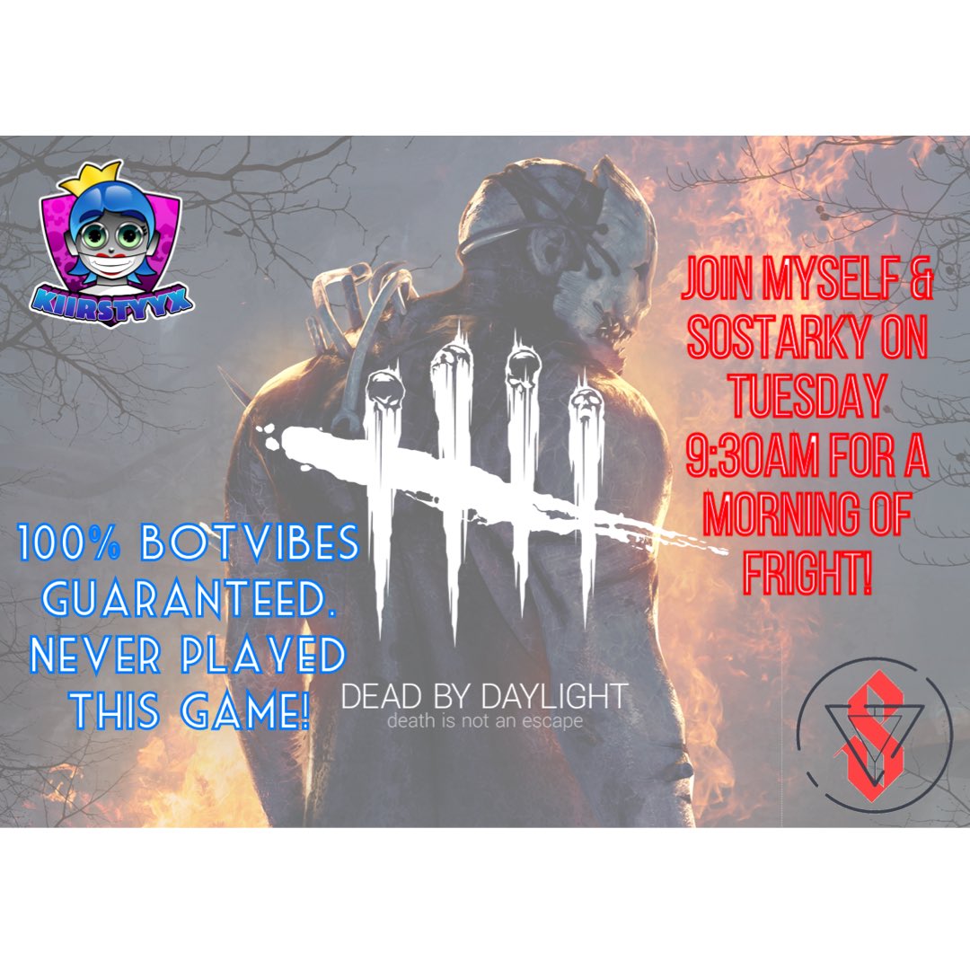 TTVKiirstyyx's tweet photo. Catch me and @SoStarky at 9:30am on twitch playing dead by daylight!
https://t.co/IPxgWC5LPN
https://t.co/U3CopqWV1d
#twitch #DeadbyDaylight #streamerfriends #streamerduo https://t.co/tNbNGTJDdG