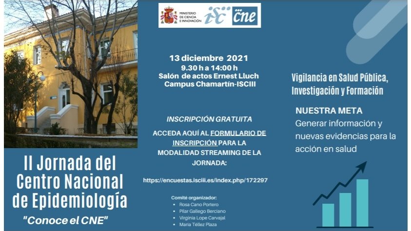 SaludISCIII's tweet photo. 🗓️ #AgendaISCIII El próximo lunes 13 se celebra la II Jornada del Centro Nacional de Epidemiología ➡️ https://t.co/UvRzaE7OM5

💻 Programa e inscripciones ➡️ https://t.co/LQtqt84V74 https://t.co/ldzJMHcZcB