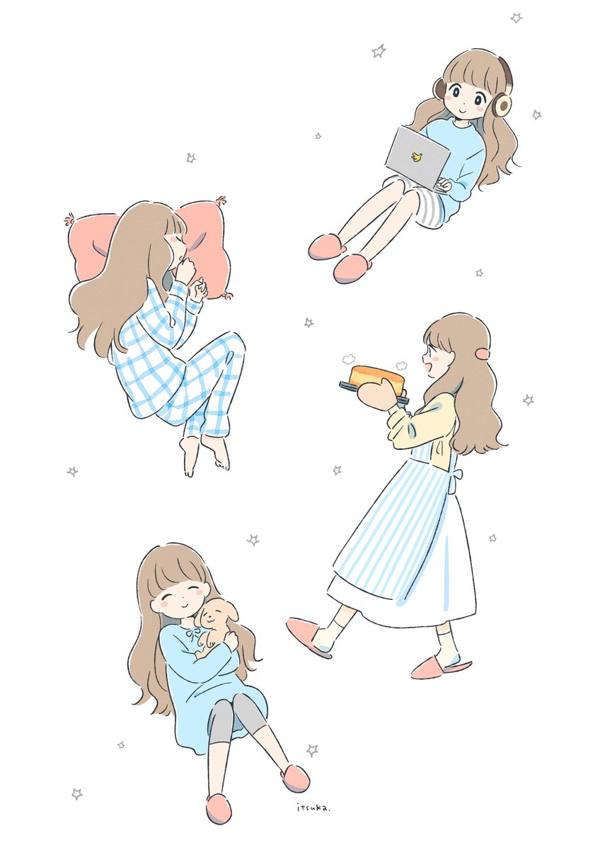 「【お知らせ】新作のLINE着せ替え「おやすみおんなのこ。」「おやすみおとこのこ。」|いつか@作品集『いつの日か』発売中のイラスト