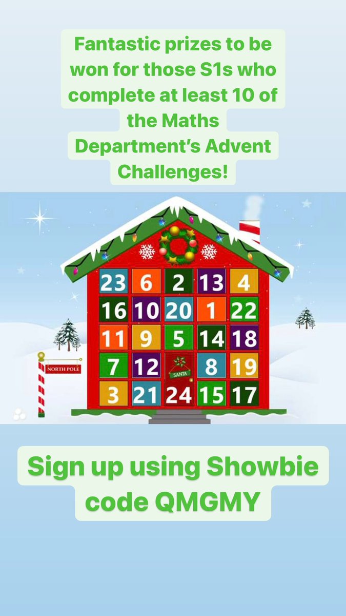 HolyroodsecM's tweet photo. 🎄 🔔 Just a reminder of our fantastic S1 Advent Competition. Complete just 10 of the maths challenges to be in with a chance of winning prizes! Join with Showbie code QMGMY . Open to all S1s. 🎄🔔 #makingmathsfun #AspireBelieveCommunicate https://t.co/88fRMO3dxG