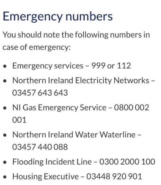 ⚠️Storm Barra is here &amp; a weather warning for heavy rain &amp; strong winds is in place until Wed 8th at 9am.

There’s a risk of travel disruption, fallen trees, power cuts &amp; flooding so take extra care.

Use these numbers to seek help
For info &amp; advice visit bit.ly/3Ip1Wwv