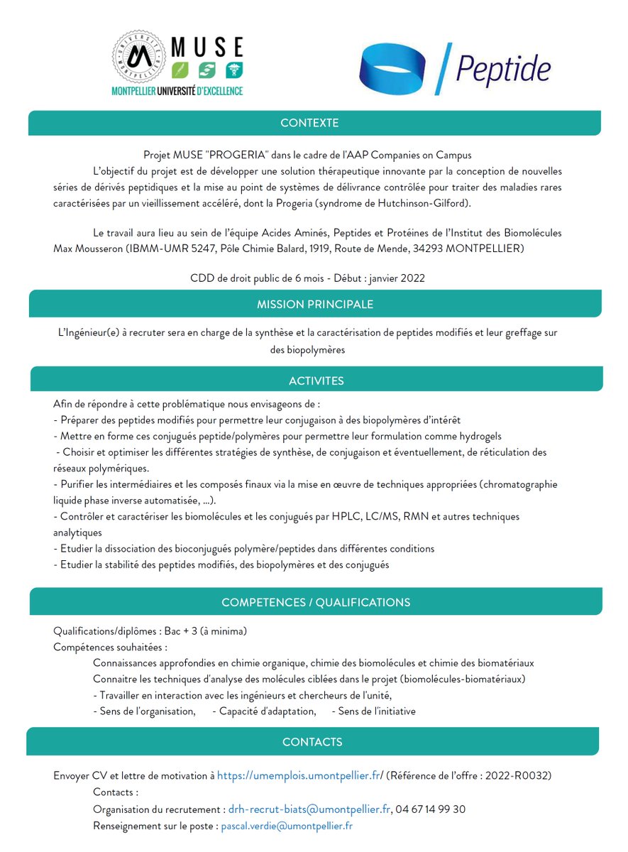 TeamPeptide's tweet photo. We are looking for a motivated Master 2 student to work on an exciting project at the interface between peptide and material chemistry ! Please RT. @umontpellier @chimiebalard @IsiteMUSE @iCarnot_CBC . https://t.co/cftmkXI4re