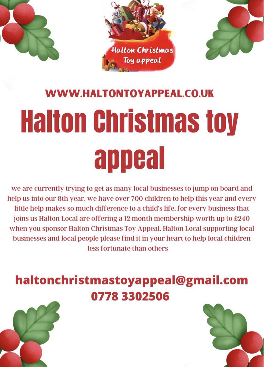 Morning lovely #halton businesses! This is your friendly reminder that there are only 4 days now to donate to <a href="/HaltonToyappeal/">Halton Christmas Toy Appeal</a> - 700 local kids that would go without presents this Christmas without this appeal - please DM me if you want to donate <a href="/HaltonChamber/">Halton Chamber of Commerce</a> #haltonhour