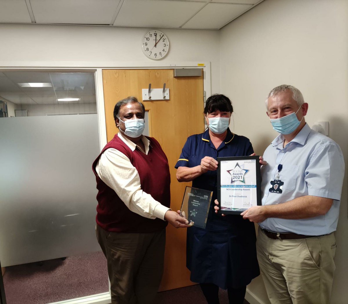 Congratulations to Dr Paul Chadwick, Consultant Microbiologist / Clinical Director for winning the NCA Leadership Award jointly with Dr Joel Paul, Consultant Virologist / Clinical lead - Virology. Award presented by Linda Swanson, NCA Group Nurse Director of IP&amp;C <a href="/NCAlliance_NHS/">Northern Care Alliance NHS Foundation Trust (NCA)</a>