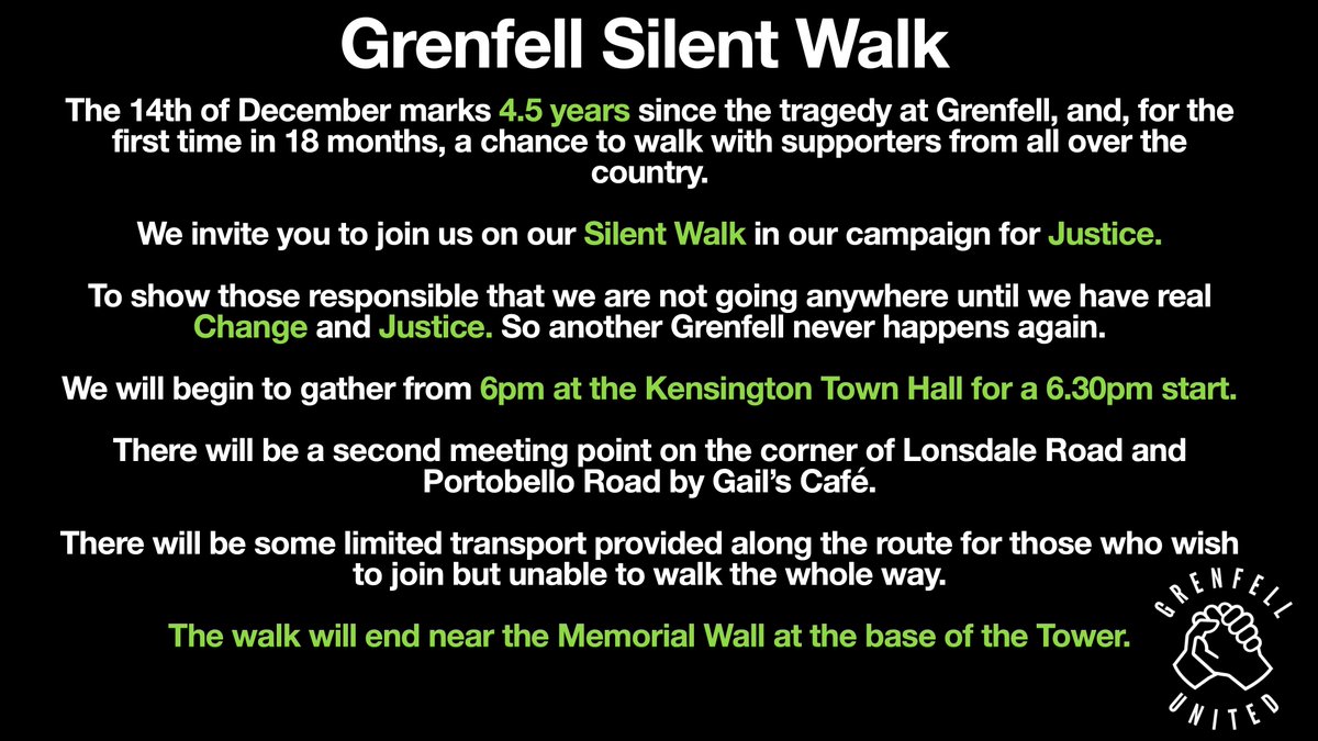 It's been 4.5 year since the Fire. 

Still No Justice. Still No Accountability. Still No Arrests. 

Please come and walk with us next Tuesday to show that, until Justice is served, we are not going anywhere. 💚

#Justice72
#ForeverInOurHearts