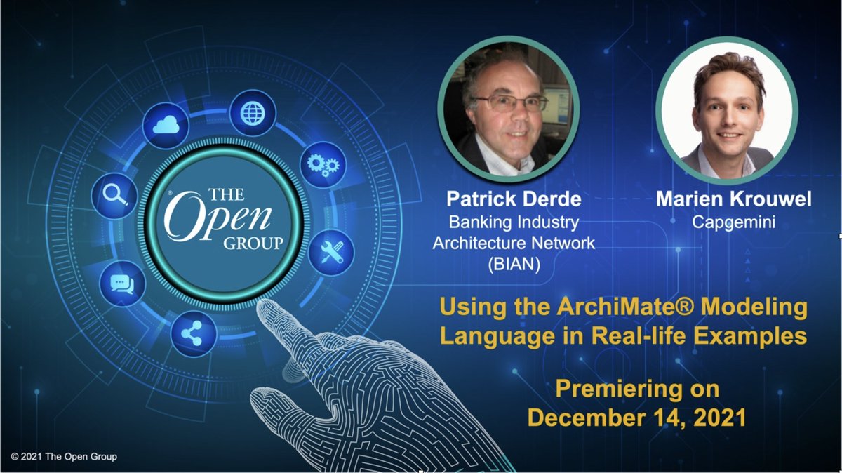 VanHarenPub's tweet photo. #ToolkitTuesday - Join @PatrickDerde, BIAN &amp; Marien Krouwel, @Capgemini. Using the @ArchiMate_r Modeling Language in Real-life Examples. #ArchiMate Register via: https://t.co/UTOStG3Fwl https://t.co/YDgf96HQmu