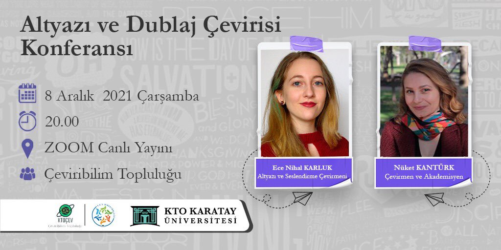 8 Aralık Çarşamba günü gerçekleşecek olan Altyazı ve Dublaj Çevirisi konferansımıza hepiniz davetlisiniz. 🤩 

zoom.us/webinar/regist…