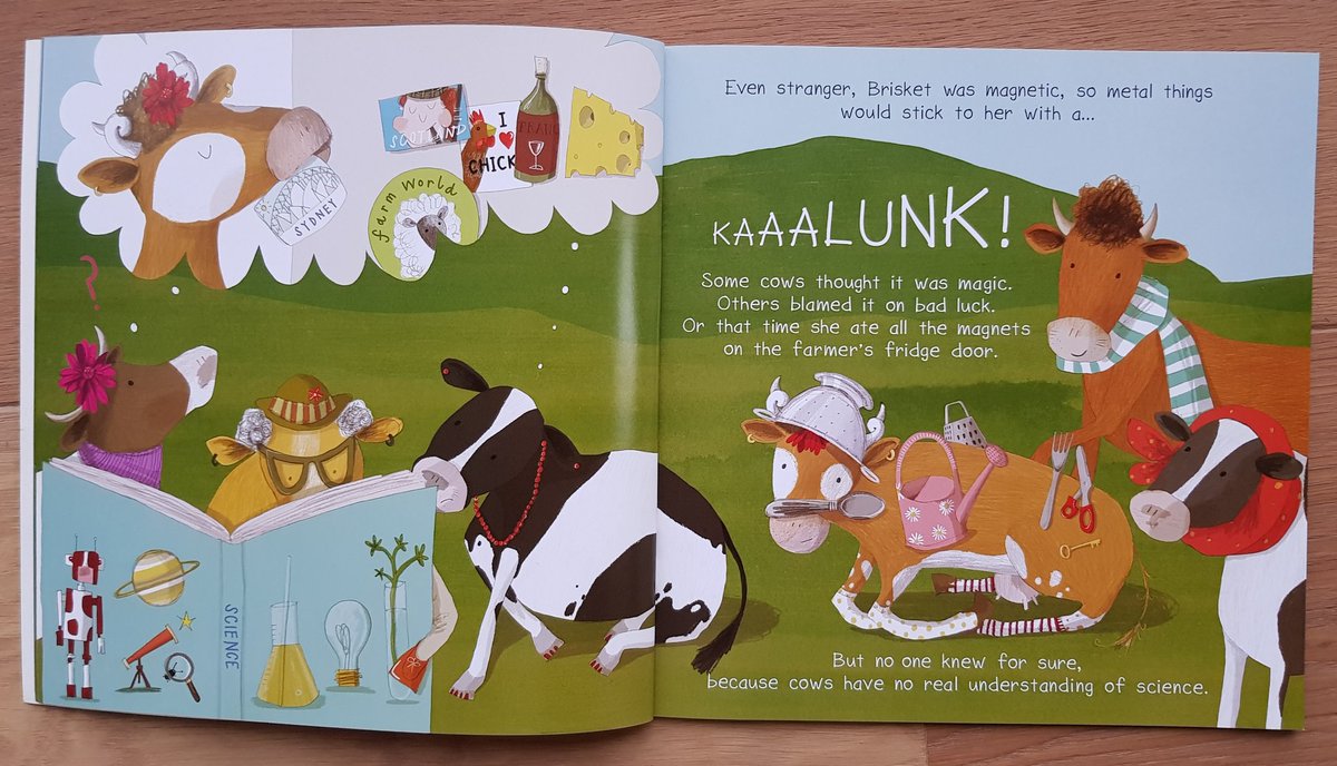 littledoorbooks's tweet photo. #LittleDoorChristmasAdvent on day 6 of 23 we bring you the fantastically bonkers #picturebook #MagnaCow by @barryhutchison and @catetheartist . Brisket the cow has strange magnetic powers which get her into trouble but also help save the day. #shoplocal https://t.co/dOlOE7J8e8 https://t.co/CiXaHl0zS7