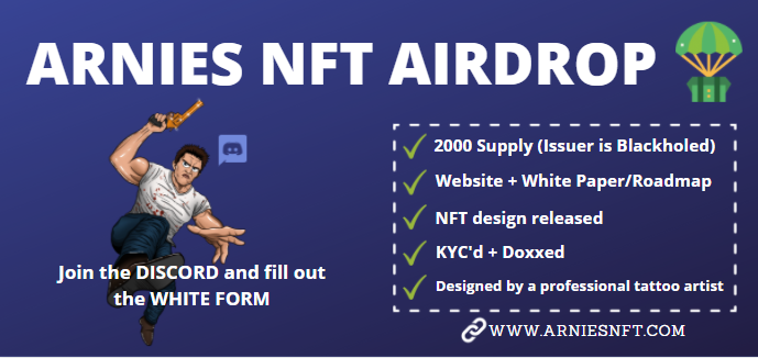 ARNIE'S NFT (XRPL)💎 (@arniesnft) on Twitter photo 🔥🔥AIRDROP WHITE FORM🔥🔥
#Airdrop of 500 Arnies NFTs (worth 298,500 XRP) over multiple stages!
✅Follow <a href="/ArniesNft/">ARNIE'S NFT (XRPL)💎</a>
✅Join Discord - linktr.ee/Arnies_nft
✅Fill out the White Form (anti-bot/farmer measures have been implemented)
🔃RETWEET to WIN 1 minted Arnies NFT
#XRPL 🔥🔥AIRDROP WHITE FORM🔥🔥
#Airdrop of 500 Arnies NFTs (worth 298,500 XRP) over multiple stages!
✅Follow <a href="/ArniesNft/">ARNIE'S NFT (XRPL)💎</a>
✅Join Discord - linktr.ee/Arnies_nft
✅Fill out the White Form (anti-bot/farmer measures have been implemented)
🔃RETWEET to WIN 1 minted Arnies NFT
#XRPL