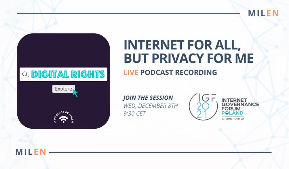 📌 Tomorrow, we record our digital rights podcast #live as part of the #IGF2021.

📅 Join our session on #digital, #privacy and #surveillance. bit.ly/3Dbe5kY