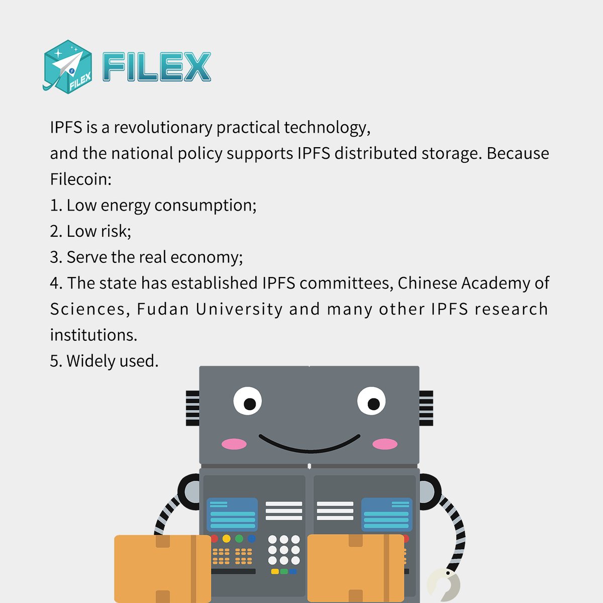 CloudFilex's tweet photo. China's national policy supports IPFS distributed storage. The state has established IPFS committees, Chinese Academy of Sciences, Fudan University and many other IPFS research institutions.
#filexcloud #crypto #ipfs #blockchain #filecoin https://t.co/oWJNVQCaMv