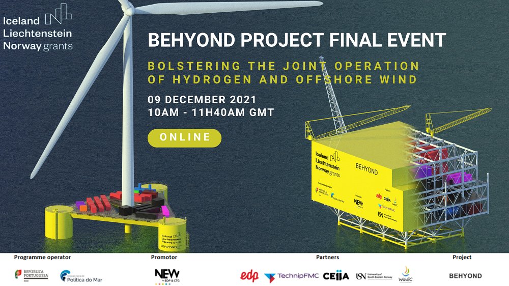 BEHYONDproject's tweet photo. Bolstering the joint operation of hydrogen and offshore wind! BEHYOND final event
9 December, online,10-11H40 am GMT 
https://t.co/pWWxwsFV7N
AGENDA: 👉 https://t.co/dXiKauGqvy
@innovationatEDP
@TechnipFMC 
@InfoCEIIA 
@USN_info
@WavecOfficial
@DGPM_Portugal 
@EEAGrantsPT https://t.co/h9TU8OSlVd