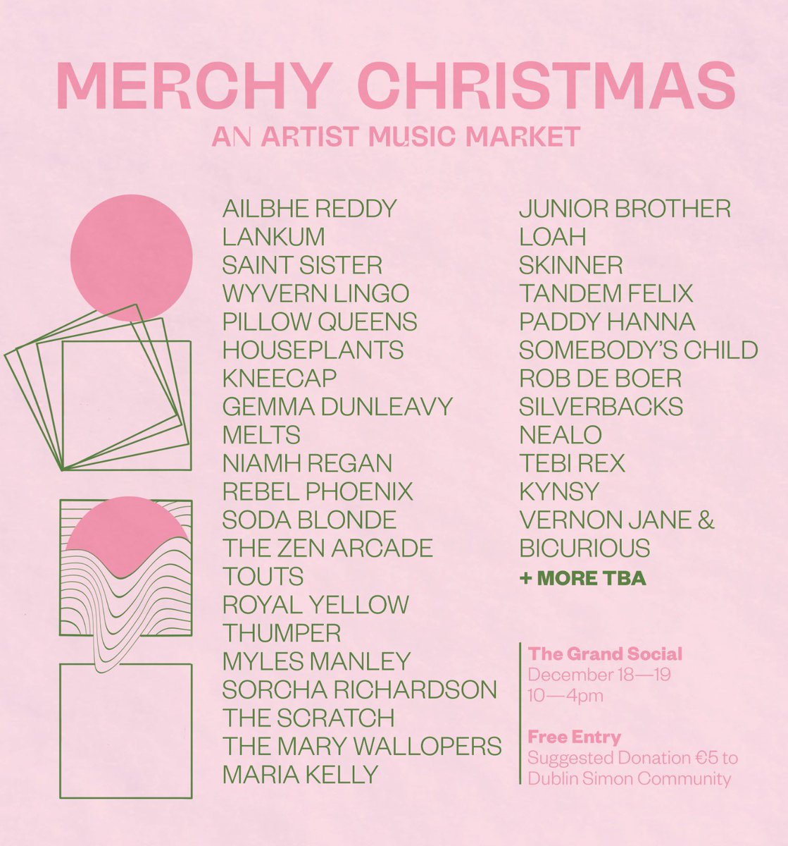 Merchy Christmas (@merchychristmas) on Twitter photo After another difficult year for independent artists, #MerchyChristmas is the perfect way to support Irish musicians this Christmas 🎄
Entry is free with a €5 suggested donation to <a href="/Dublin_Simon/">Dublin Simon</a>.
Shout out to the brilliant <a href="/TGSDublin/">The Grand Social</a> for hosting us 💘 After another difficult year for independent artists, #MerchyChristmas is the perfect way to support Irish musicians this Christmas 🎄
Entry is free with a €5 suggested donation to <a href="/Dublin_Simon/">Dublin Simon</a>.
Shout out to the brilliant <a href="/TGSDublin/">The Grand Social</a> for hosting us 💘