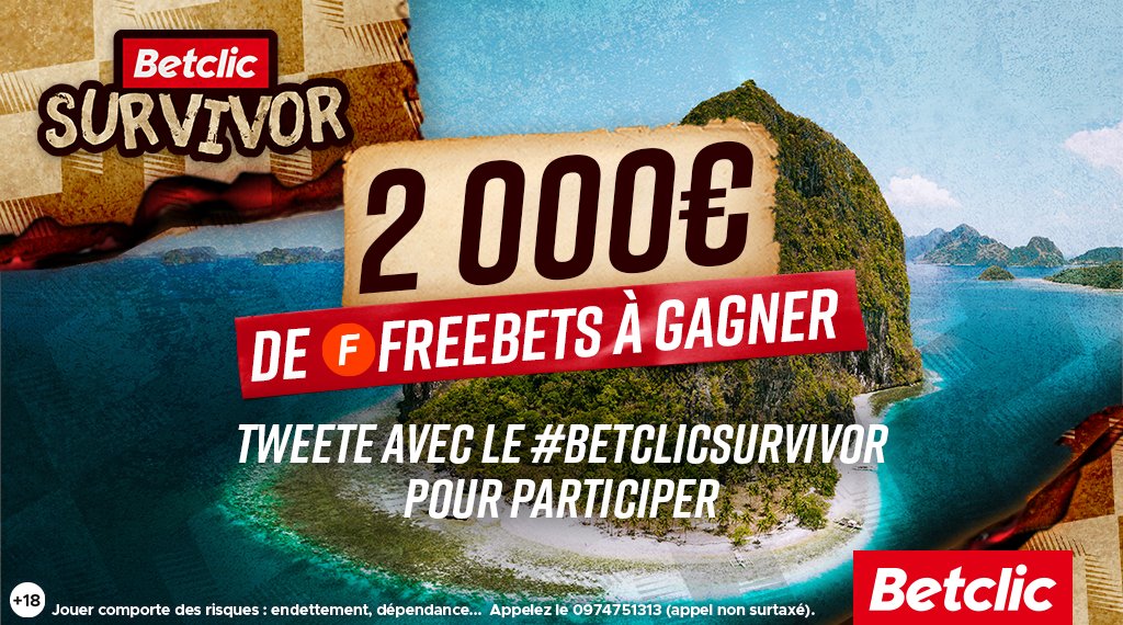Betclic's tweet photo. 😱 GROS JEU DE CONFORT #BetclicSurvivor 🏝️

Tweete avec le #BetclicSurvivor jusqu'à 17h30 et tu feras peut-être partie des 100 personnes qui gagneront 20€ de Freebets 😍

⚠️10 chances par personnes, choisissez bien votre moment ! https://t.co/wKMLITqExM